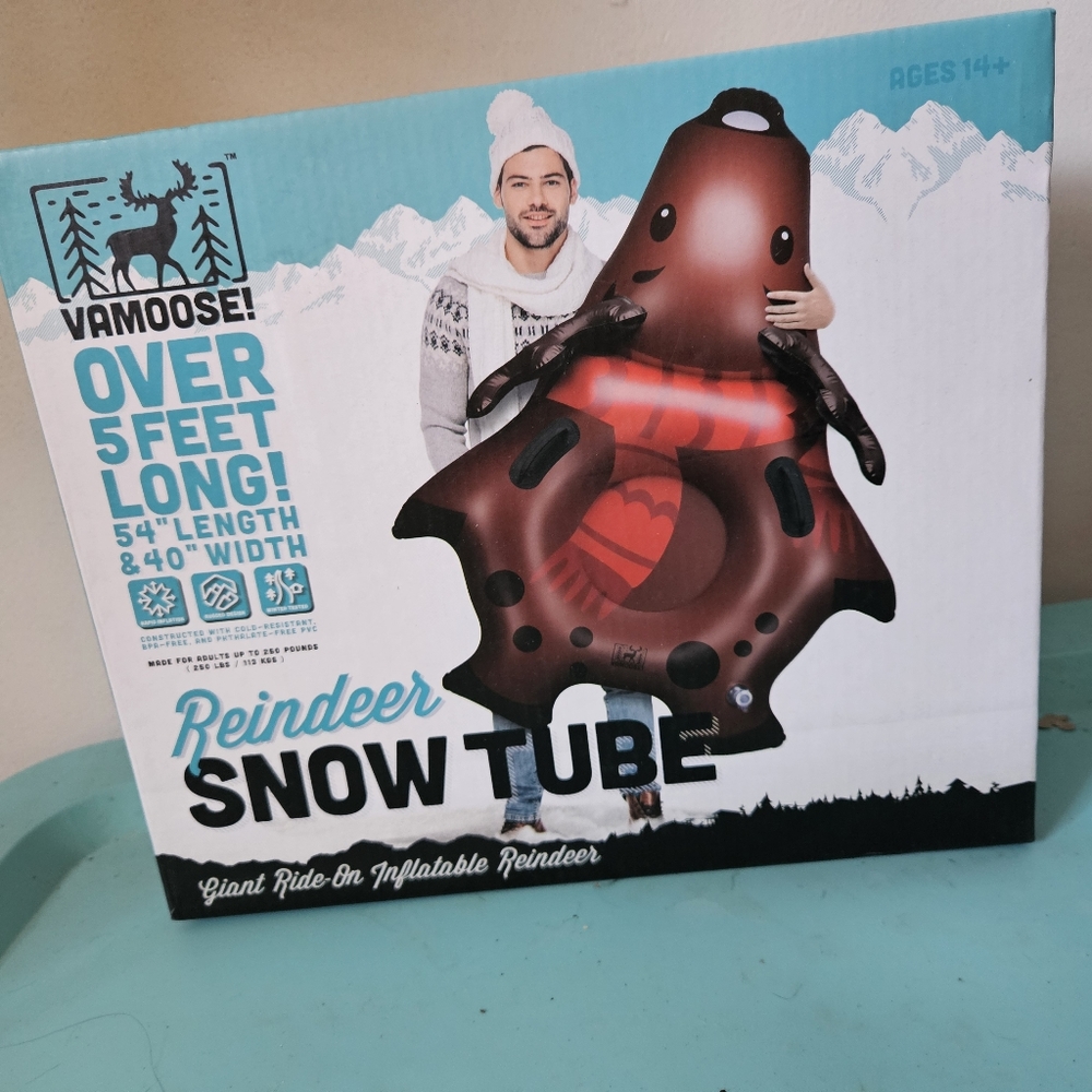 NWT!!!! Reindeer Snow Tube Over 5 Feet Long with Grasp Handles by VaMoose!